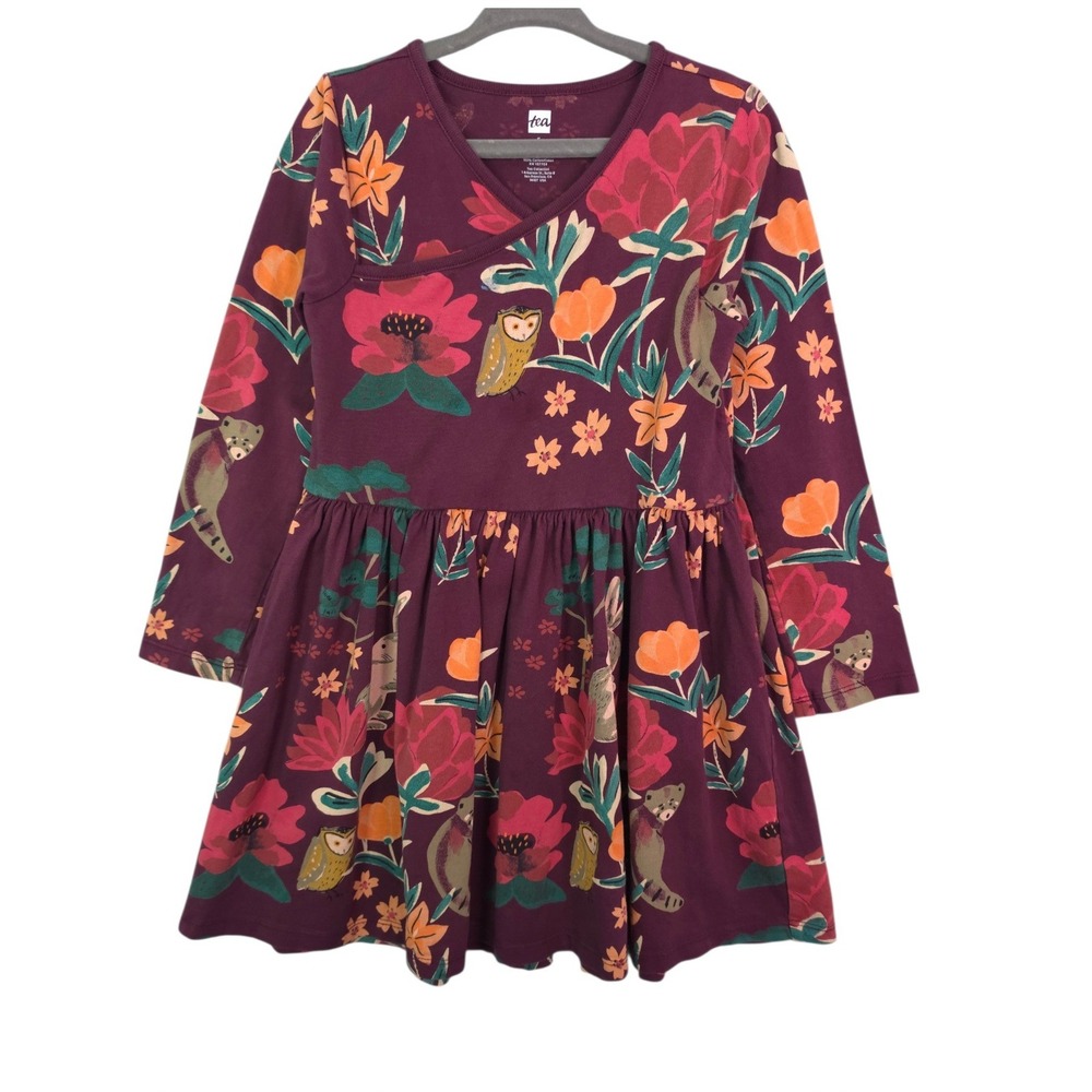 Tea Collection Long Sleeve Skater Dress Girls 5 Cotton Floral Animal Woodland